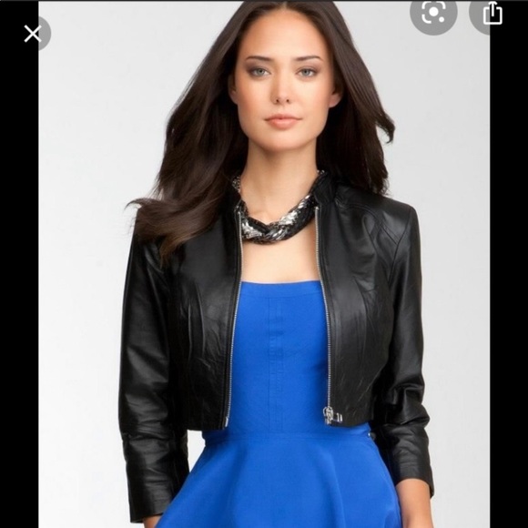 bebe cropped leather jacket